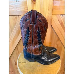 Cowboy Boots Leather Women’s Sz 6.5M Black /brown Cowgirl Vtg Code West Western